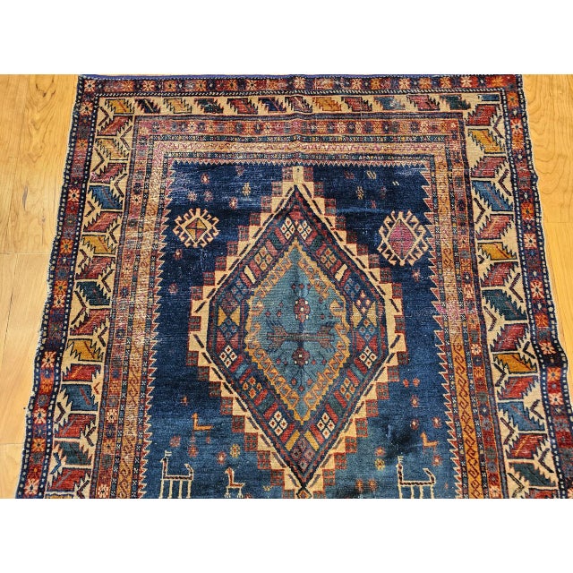19th Century Caucasian Kazak Area Rug, Hand-Knotted Wool, Blue & Ivory, 4' x 6' For Sale - Image 11 of 18
