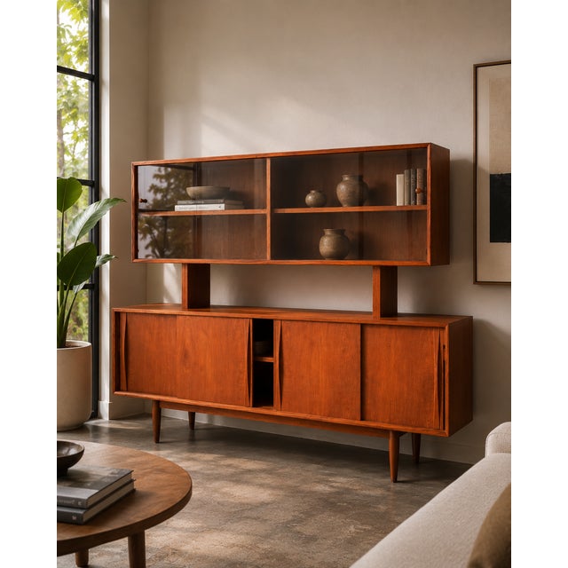 A beautifully crafted vintage Danish modern modular display cabinet and credenza set, model STM-36, made in Denmark and...
