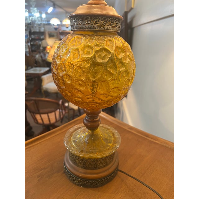 Pair Mid Century Modern Amber Articulated Brass and Wood Table Lamp For Sale - Image 12 of 12