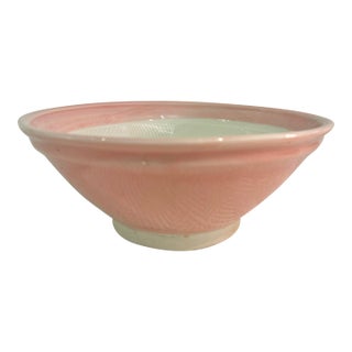 Vintage Japanese Pink Glazed Earthenware Bowl With Textured Suribachi Interior For Sale