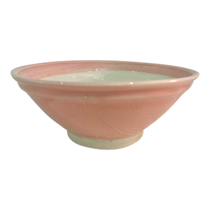 Vintage Japanese Pink Glazed Earthenware Bowl With Textured Suribachi Interior