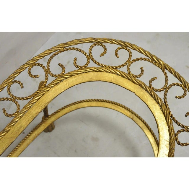 Metal Mid 20th Century Italian Hollywood Regency Gold Gilt Iron Oval 2 Tier Rope Tassel Coffee Table For Sale - Image 7 of 10
