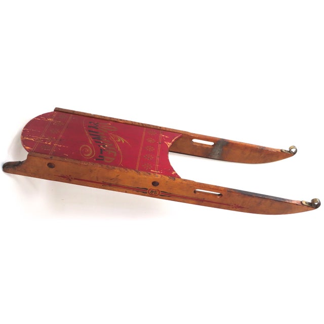 Antique American Victorian Childs "Winner" Wood Racing Style Snow Sled in Original Paint For Sale In Boston - Image 6 of 13