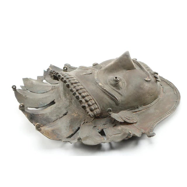 19th Century Indian Bronze Tiger Bhuta Mask Metal Silver Tone South India Kerala For Sale - Image 4 of 10