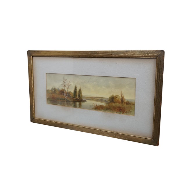 Victorian Antique Albert Matthews Panoramic Riverscape Landscape Watercolor Painting 22" For Sale - Image 3 of 10