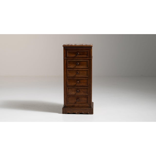 Wood 19th Century France Rich Walnut Brown Narrow Walnut Semainier For Sale - Image 7 of 11