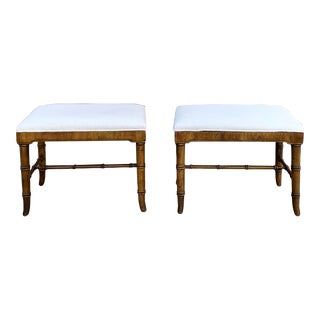 Pair of Vintage Faux Bamboo Ottomans For Sale