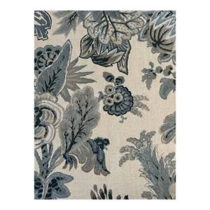 Thibaut F910214 Floral Gala Slate Blue and Flax Fabric 1 6/8 Yards