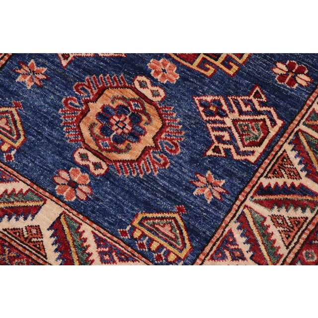 Southwestern Super Kazak Blue/Beige Wool Rug - 2'9'' X 3'8'' For Sale - Image 4 of 10