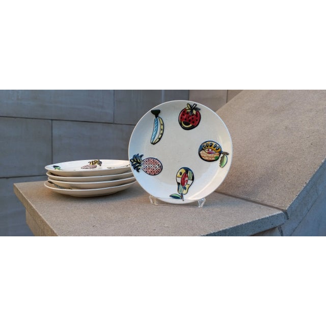 1950s "Manner of Georges Briard" Dessert Plates -- Embossed Animated Fruit- Set of 5 For Sale - Image 4 of 12