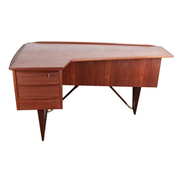 Danish Boomerang Desk in Teak and Brass by Peter Lovig Nielsen for Dansk Design, 1968 For Sale