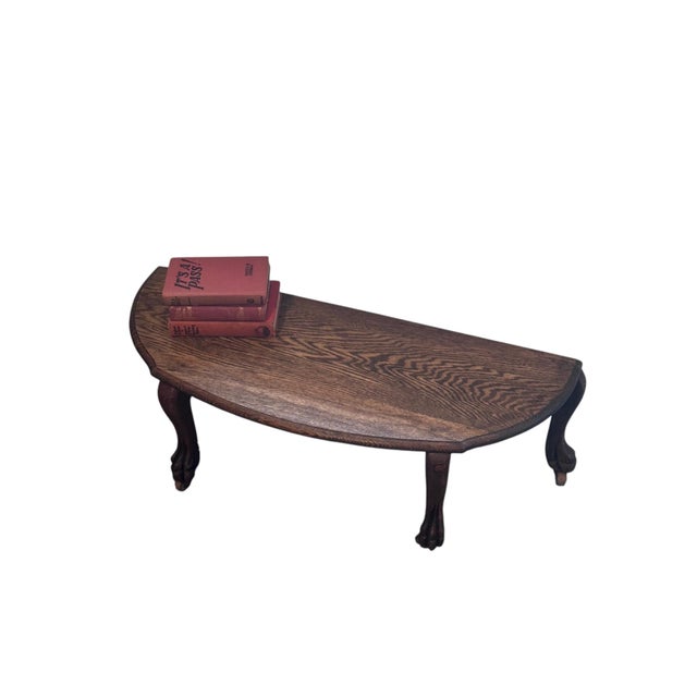 Early 20th Century Antique Tiger Oak Demilune Table on Casters For Sale - Image 5 of 7