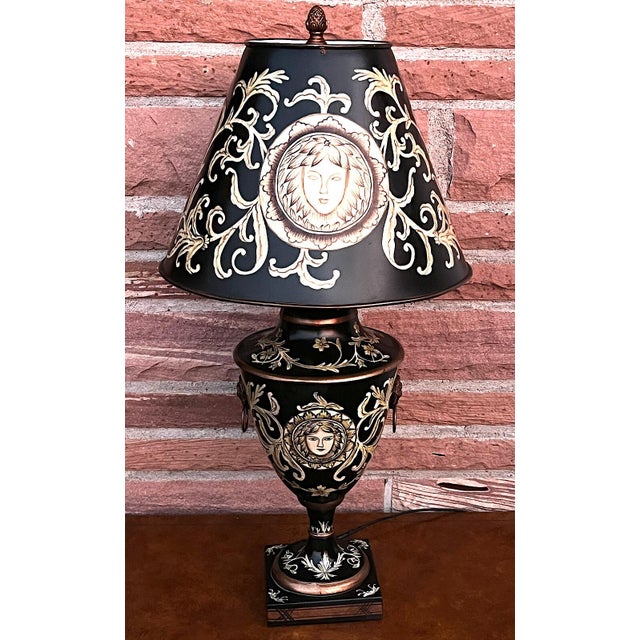 Mid-Century Modern Vintage Ceramic and Metal Shade Table Lamp in the style of Versace, 1990s For Sale - Image 3 of 12