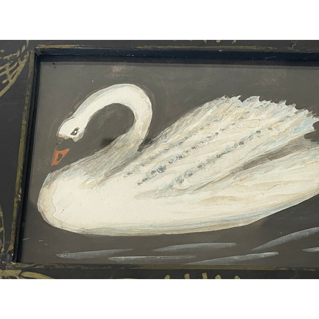 Folk Art 1950s Original Swan Painting in an Antique Folk Art Butterfly Frame For Sale - Image 3 of 5