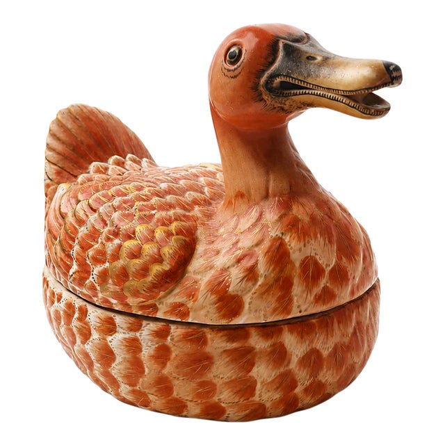 Vintage 1970's Mottahedeh Chinese Export Style Porcelain Duck Tureen or Box For Sale