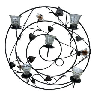 Wrought Iron Round Candle Holder For Sale