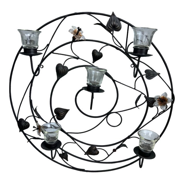 Wrought Iron Round Candle Holder For Sale