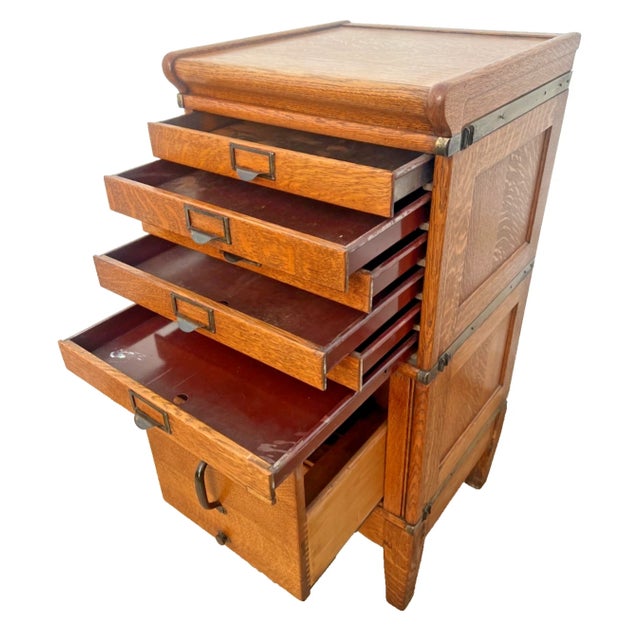 Stunning, Rare antique stacking sectional multi-drawer filing cabinet by Vollmer Bros. Office Furniture of Syracuse, N.Y....