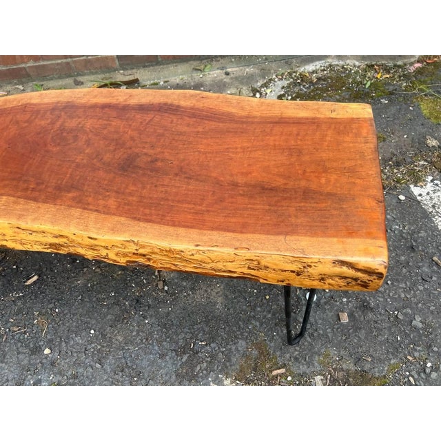 Farmhouse Late 20th Century Rustic Style Live Edge Slab Wood Top Coffee Table/ Bench With Iron Hairpin Legs For Sale - Image 3 of 18