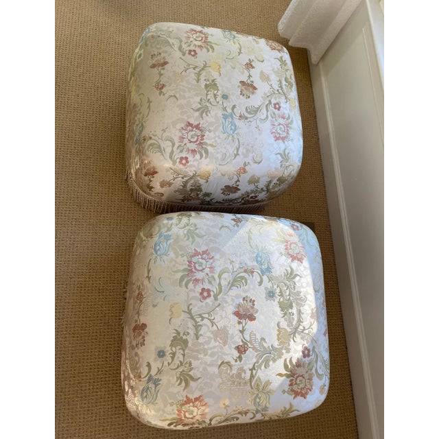 Marge Carson 1970s Marge Carson Style Brass Base Tassled Poufs - a Pair For Sale - Image 4 of 13