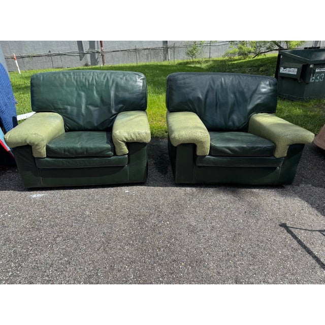 Roche Bobois Matching Sofa and Lounge Chairs in Original Green Ostrich Leather - 3 Pieces For Sale In Tampa - Image 6 of 12
