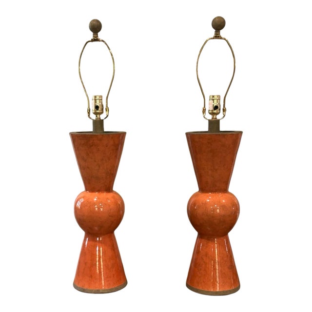 Currey & Company Upbeat Orange Table Lamp- A Pair . For Sale
