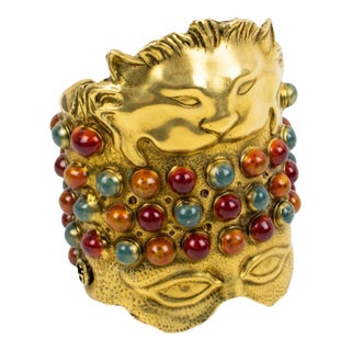 Gucci Italy 2020 Runway Cruise Collection Jeweled Gilt Metal Cuff Bracelet