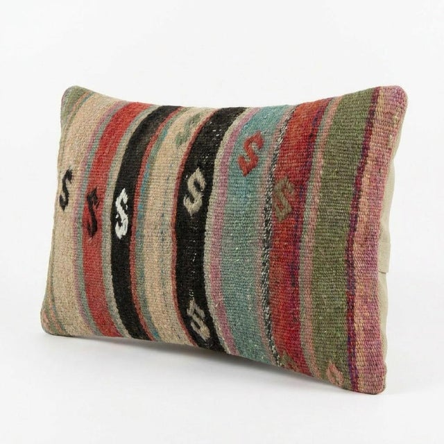 Mid-Century Modern Striped Kilim Lumbar Pillow Cover 11'' X 20'' For Sale - Image 3 of 4