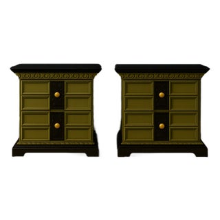 “The Luxe Battalion Nightstands” – Hand-Painted, Velvet-Lined, Gold-Accented Luxury Pair For Sale