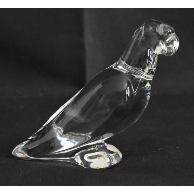Modern Vintage Baccarat France Clear Crystal Parrot Figurine Signed Art Glass Bird 4" For Sale - Image 3 of 15