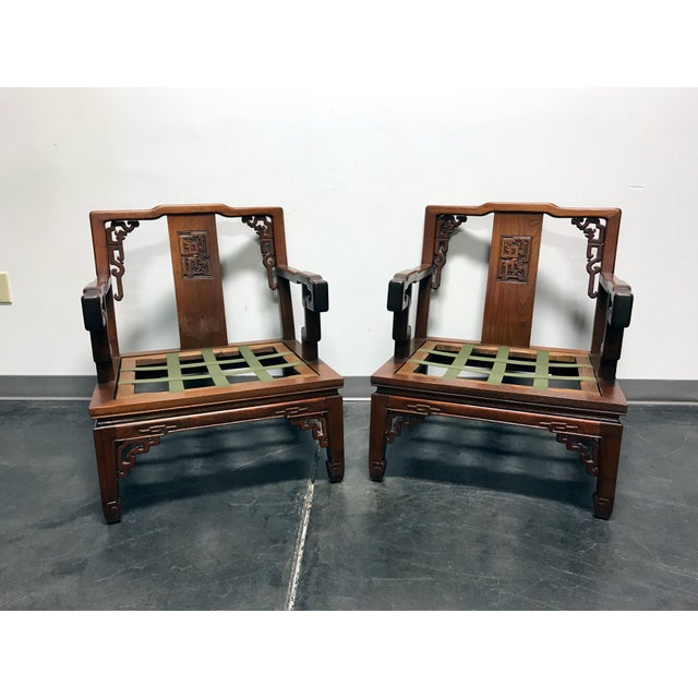 Asian Korean Carved Mahogany Lounge Chairs Pair Chairish