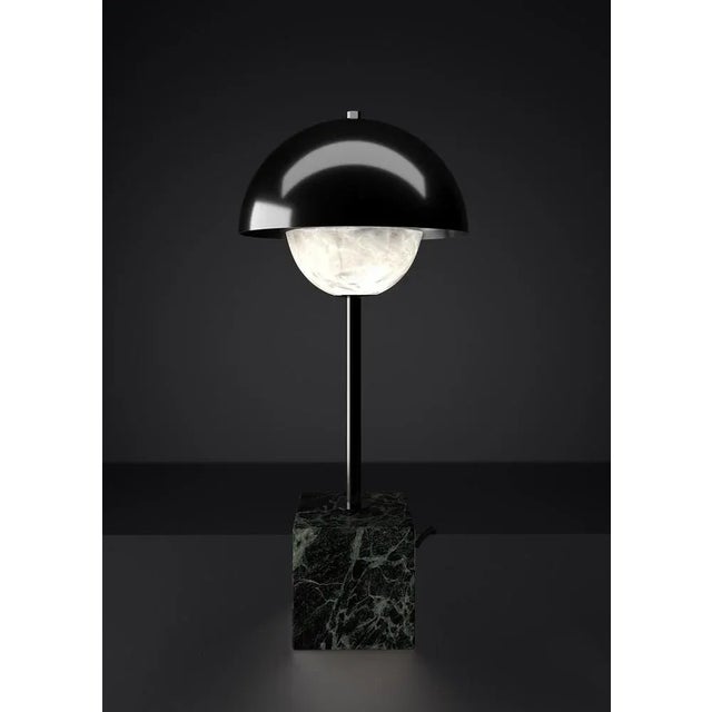Apollo shiny black metal table lamp by alabastro italiano dimensions: d 30 x w 30 x h 74 cm. Materials: white alabaster,...