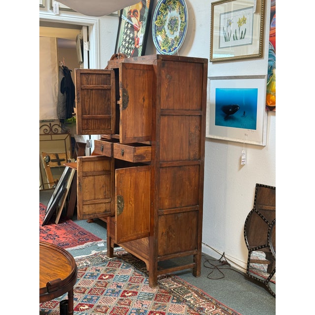 Chinese Elm Two-Tier Cabinet, Vintage For Sale - Image 10 of 14