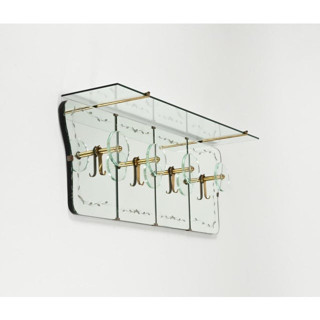 Mid-Century Coat Rack Shelf in Mirror, Brass and Glass attributed to Cristal Art, Italy, 1950s For Sale - Image 4 of 18
