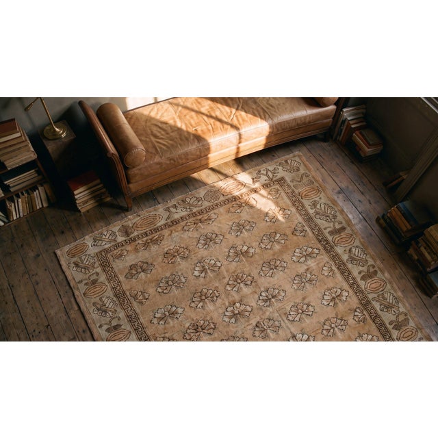 Textile 1920s Orange Peach Traditional Antique Khotan Antique Chinese Rug 6'5" X 11'3" Knotted Wool Carpet For Sale - Image 7 of 9