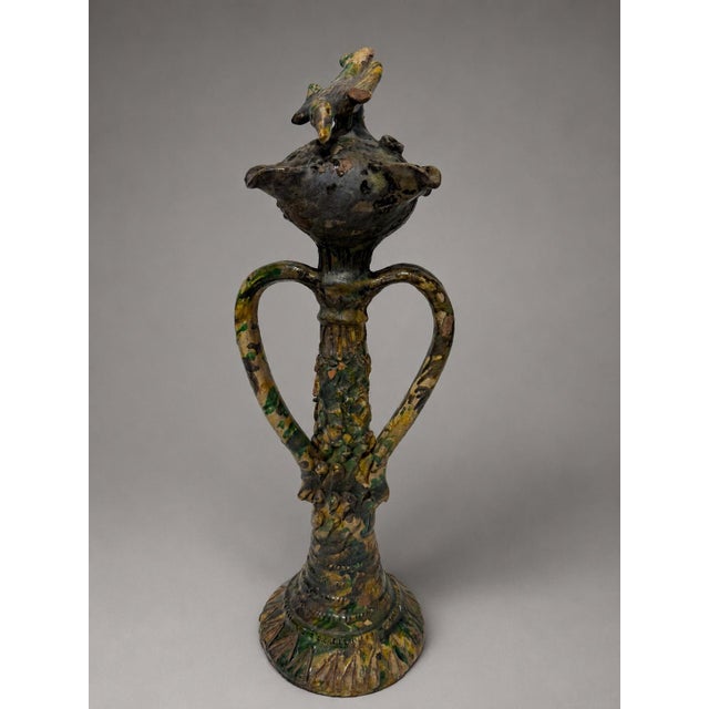 19th Century Antique French Saintonge Glazed Terracotta Bird Roof Finial Sculpture For Sale - Image 5 of 10