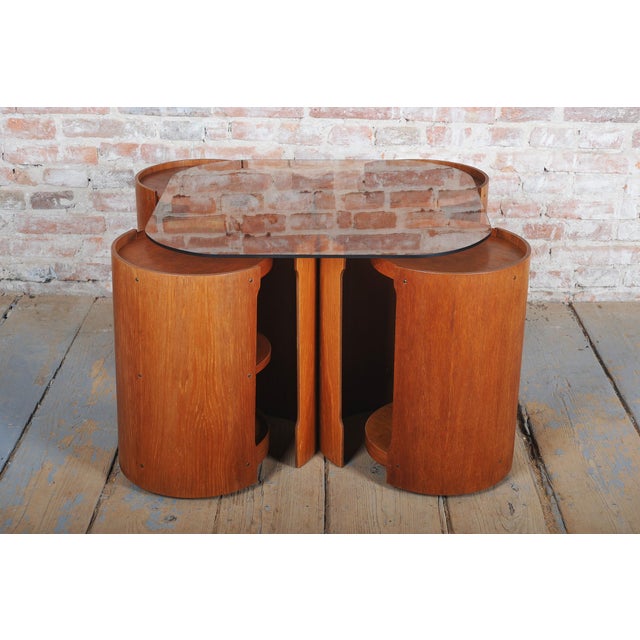 Mid-Century Modern Nesting Table in Oak and Smoked Glass, Czech, 1960s, Set of 5 For Sale - Image 9 of 11