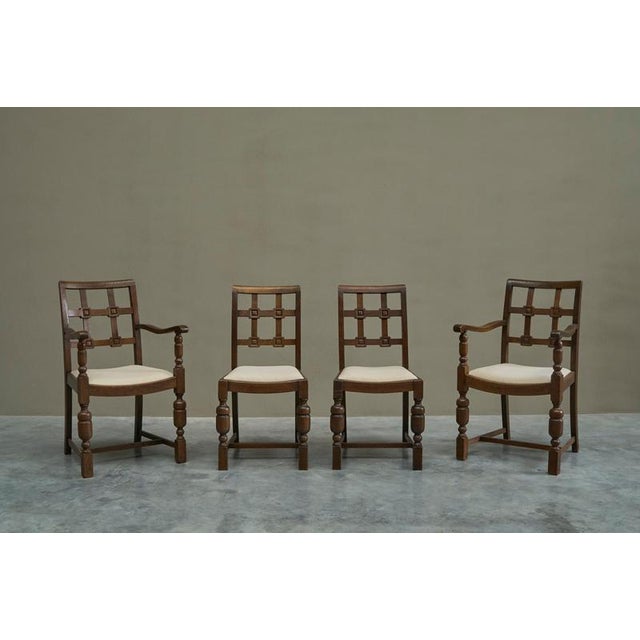 French Chairs in Oak and Velvet, 1940s, Set of 4 For Sale - Image 9 of 14