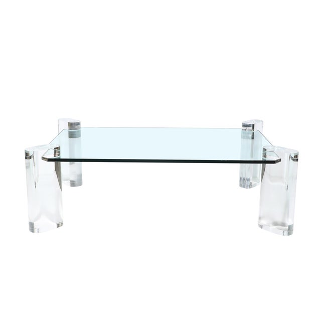 Mid-Century Modern Mid-Century Lucite Bullet-Form Supports & Glass Coffee Table by Karl Springer For Sale - Image 3 of 10
