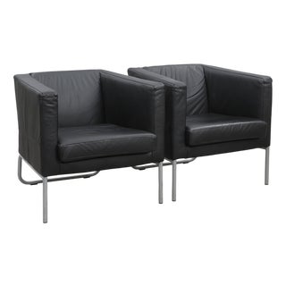Vintage Chairs in Black Leather with Metal Frames from Ikea, 2000, Set of 2 For Sale