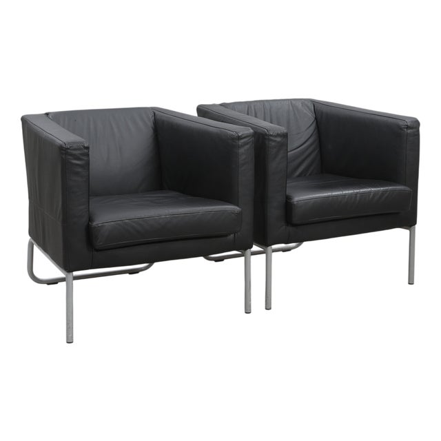 Vintage Chairs in Black Leather with Metal Frames from Ikea, 2000, Set of 2 For Sale