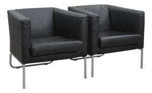 Vintage Chairs in Black Leather with Metal Frames from Ikea, 2000, Set of 2