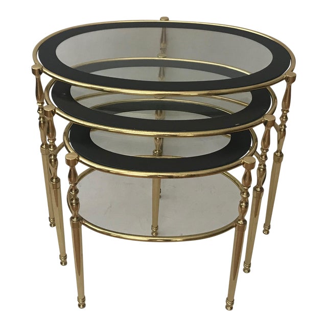 Hollywood Regency Set of 3 Brass Oval Nesting Tables Chairish