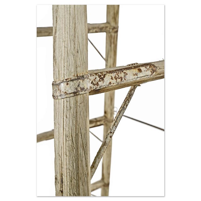Antique Wooden Stepladder with Iron Reinforcements For Sale - Image 4 of 7