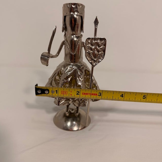 Vintage Silver Tone Metal Female Warrior Queen Figurine With Spear and Shield For Sale - Image 9 of 12
