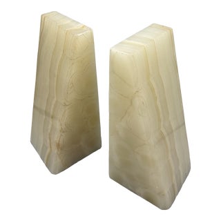 Mid Century Onyx Stone Marble Bookends a Pair For Sale