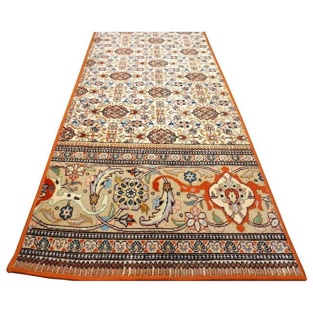 Textile Vintage Persian Tabriz Taba Tabai Wool 3x10 Orange & Ivory Handmade Runner Rug #1144064 For Sale - Image 7 of 11