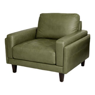 Olive Green Leather Club Chair. MCM Vibes. For Sale