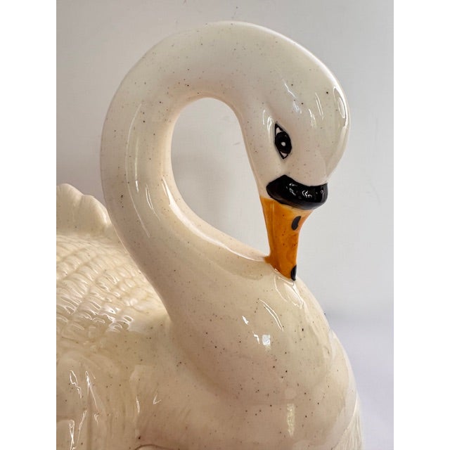 Vintage Ceramic Swan Soup Tureen With Coordinating Ladle – Cream Speckled Glaze, Cottage Farmhouse Serveware For Sale - Image 9 of 18