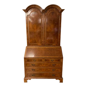 Mid 20th Century Queen Anne Style Burled Walnut Secretary